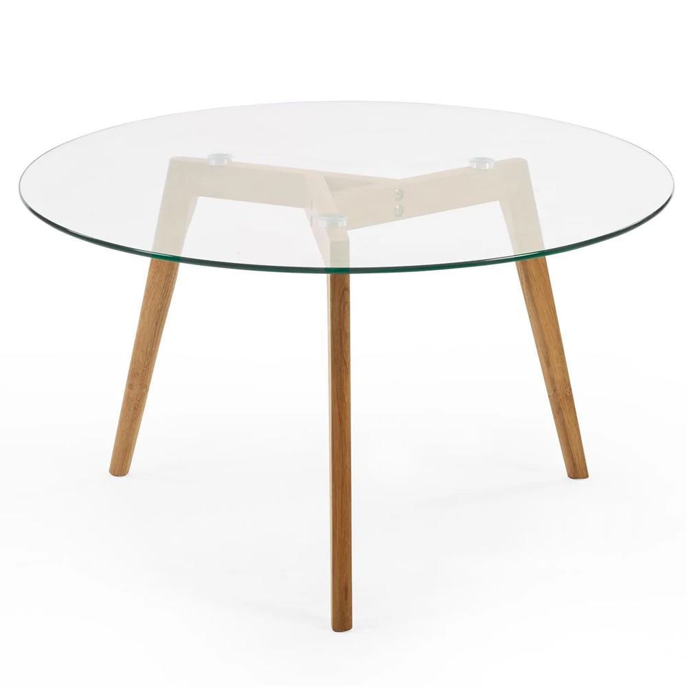 Bowler Glass Top Round Coffee Table - Light Oak