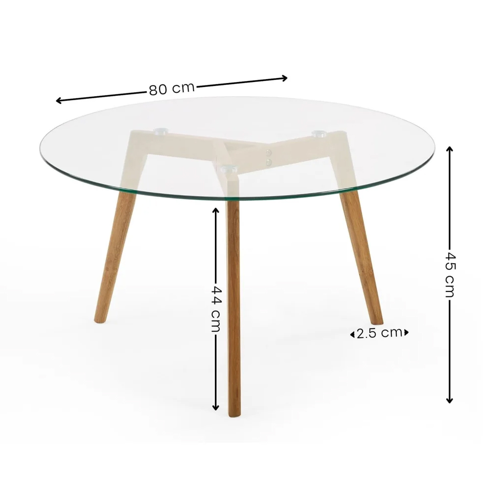 Bowler Glass Top Round Coffee Table - Light Oak