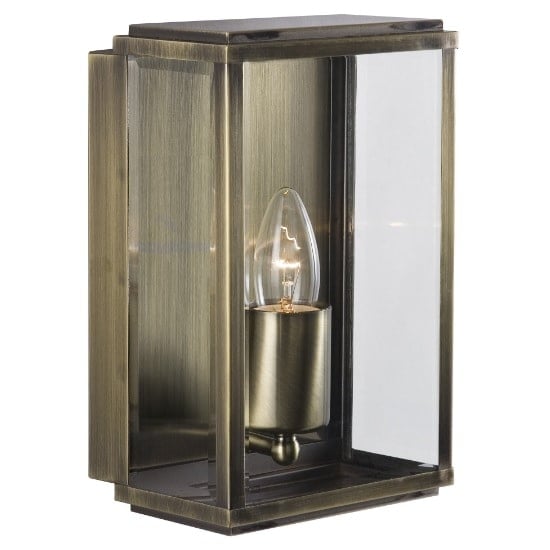 Photo of Box outdoor wall light in antique brass with bevelled glass