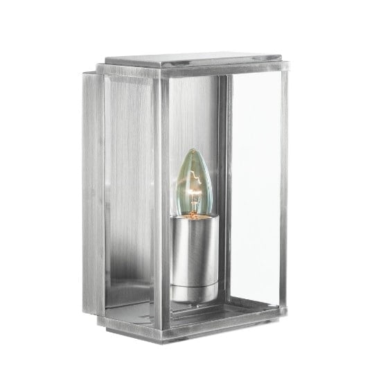 Read more about Box outdoor wall light in satin silver with bevelled glass