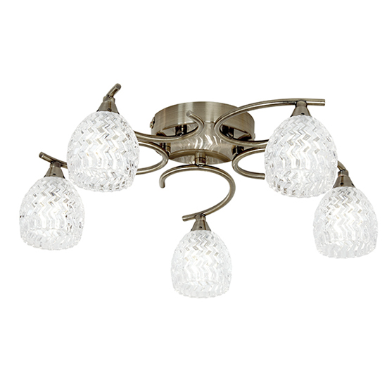 Boyer 5 Lights Glass Semi Flush Ceiling Light In Antique Brass