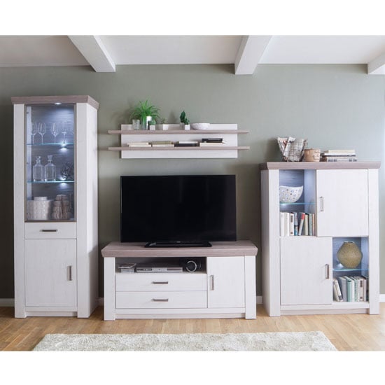 Bozen LED Living Room Set In Pine And White With Highboard_1