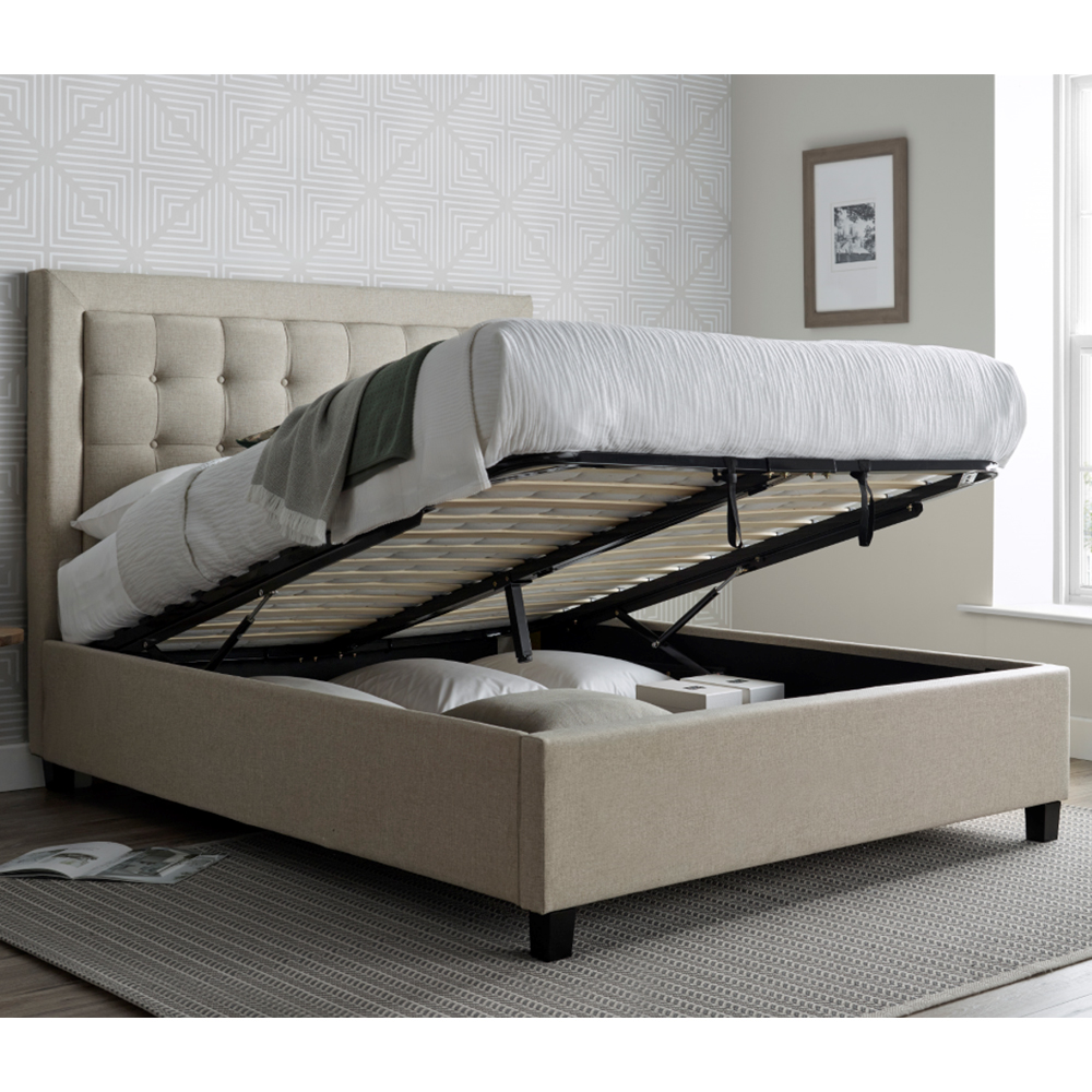 Bradenton Fabric Ottoman Storage Double Bed In Oatmeal