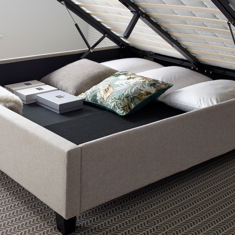 Bradenton Fabric Ottoman Storage Double Bed In Oatmeal