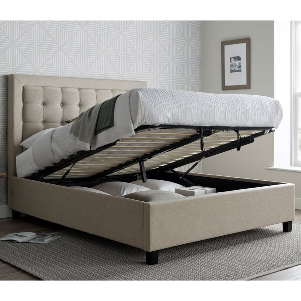 Bradenton Fabric Ottoman Storage King Size Bed In Oatmeal