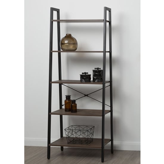 Photo of Bradken dark oak wooden 5 tier shelving unit with black frame