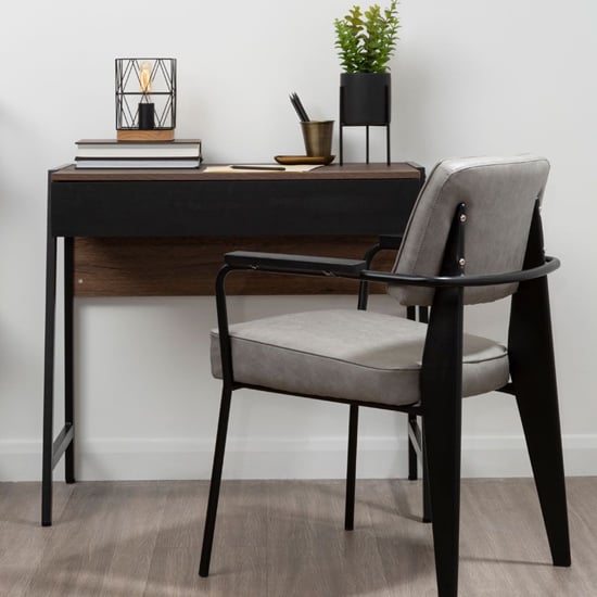 Product photograph of Bradken Dark Oak Wooden Computer Desk With Black Metal Frame from Furniture in Fashion