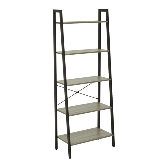 Bradken Grey Oak Wooden 5 Tier Shelving Unit With Black Frame