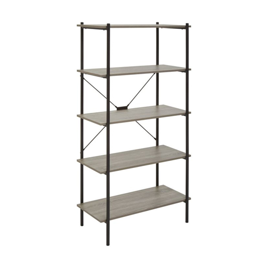 Bradken Grey Oak Wooden 5 Tier Shelving Unit With White Frame