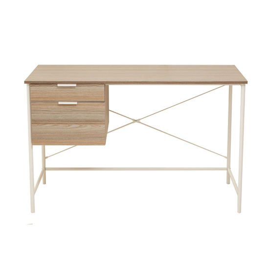 Bradken Natural Oak Wooden Computer Desk With White Metal Frame