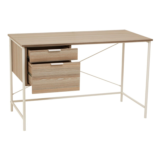 Bradken Natural Oak Wooden Computer Desk With White Metal Frame