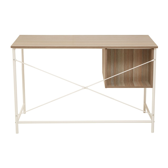 Bradken Natural Oak Wooden Computer Desk With White Metal Frame