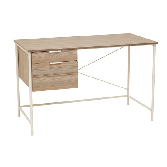 Product photograph of Bradken Natural Oak Wooden Computer Desk With White Metal Frame from Furniture in Fashion