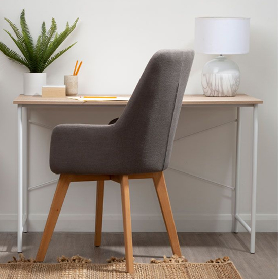 Product photograph of Bradken Natural Oak Wooden Laptop Desk With White Metal Frame from Furniture in Fashion