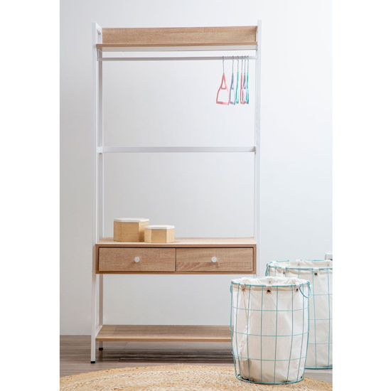 Read more about Bradken natural oak wooden storage unit with white metal frame