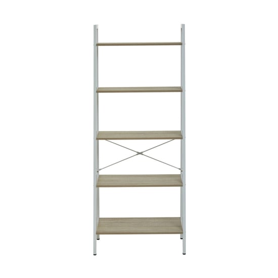 Bradken Natural Wooden 5 Tier Shelving Unit With White Frame