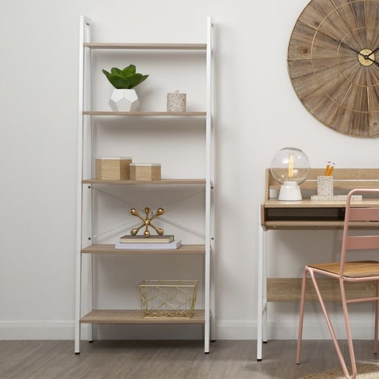 Product photograph of Bradken Natural Wooden 5 Tier Shelving Unit With White Frame from Furniture in Fashion