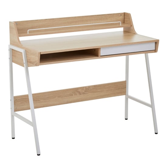 Photo of Bradken wooden computer desk with 1 drawer in natural oak