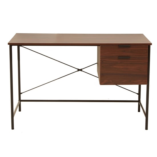 Bradken Wooden Computer Desk With 2 Drawers In Dark Walnut