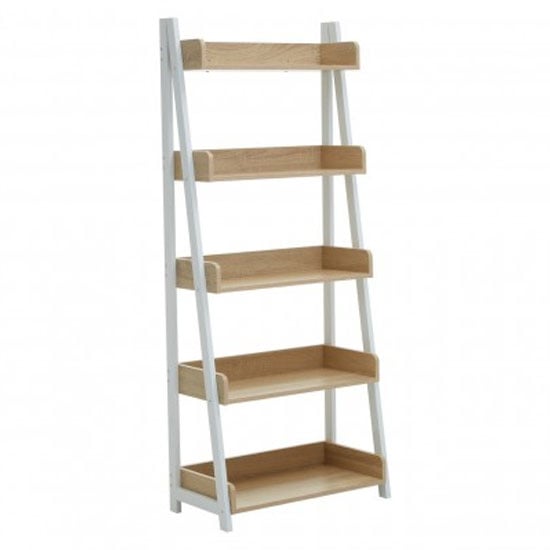 Photo of Bradken ladder 5 tier wooden shelving unit in light oak