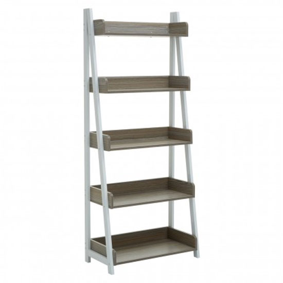 Photo of Bradken ladder 5 tier wooden shelving unit in natural oak