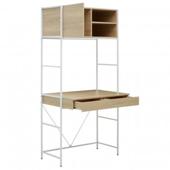 Bradken Wooden Computer Desk With White Frame In Natural Oak