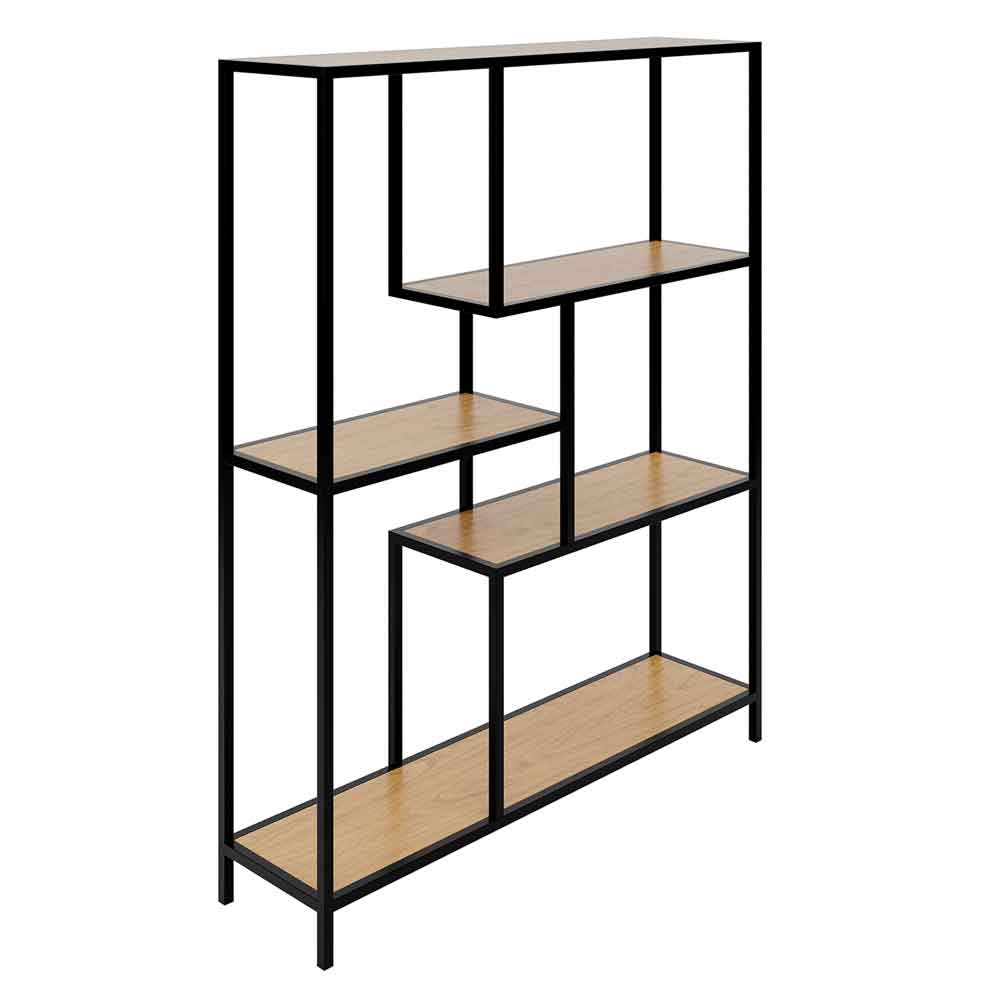 Brady Wooden Shelving Unit with Black Metal Frame in Wild Oak