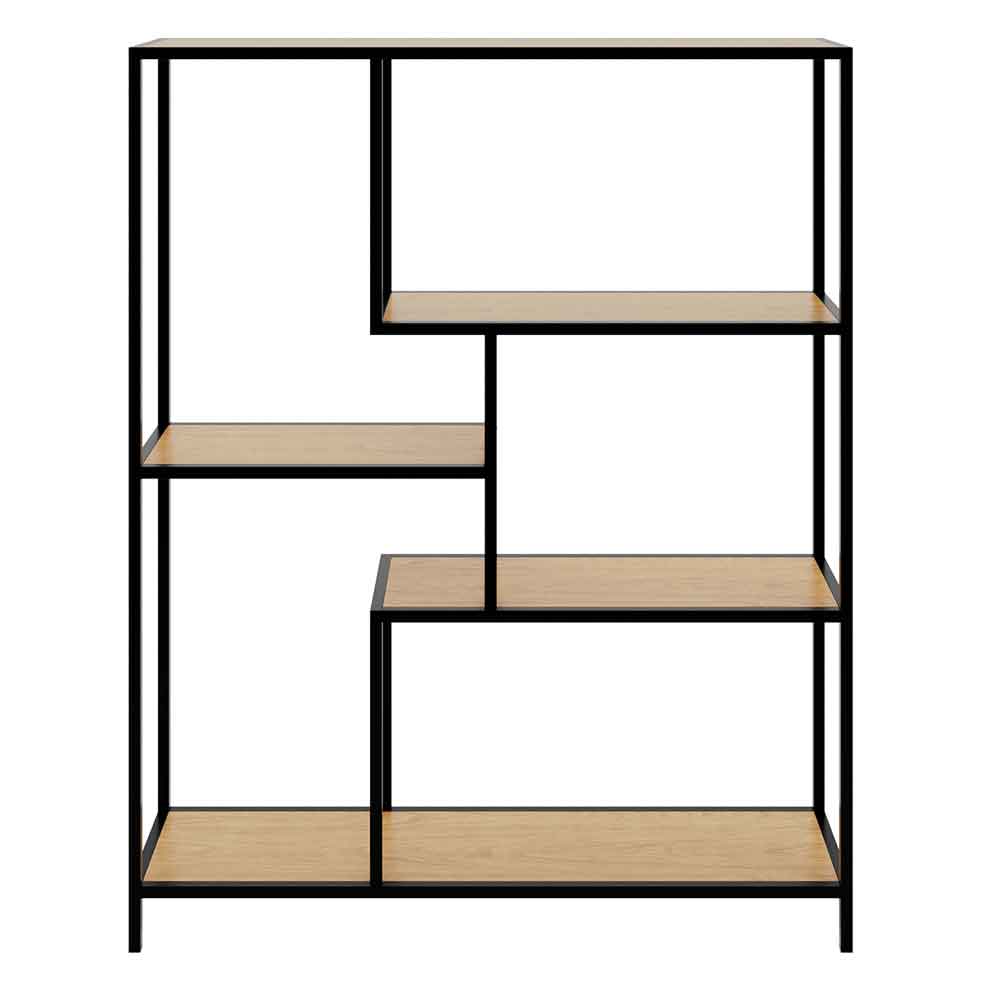 Brady Wooden Shelving Unit with Black Metal Frame in Wild Oak