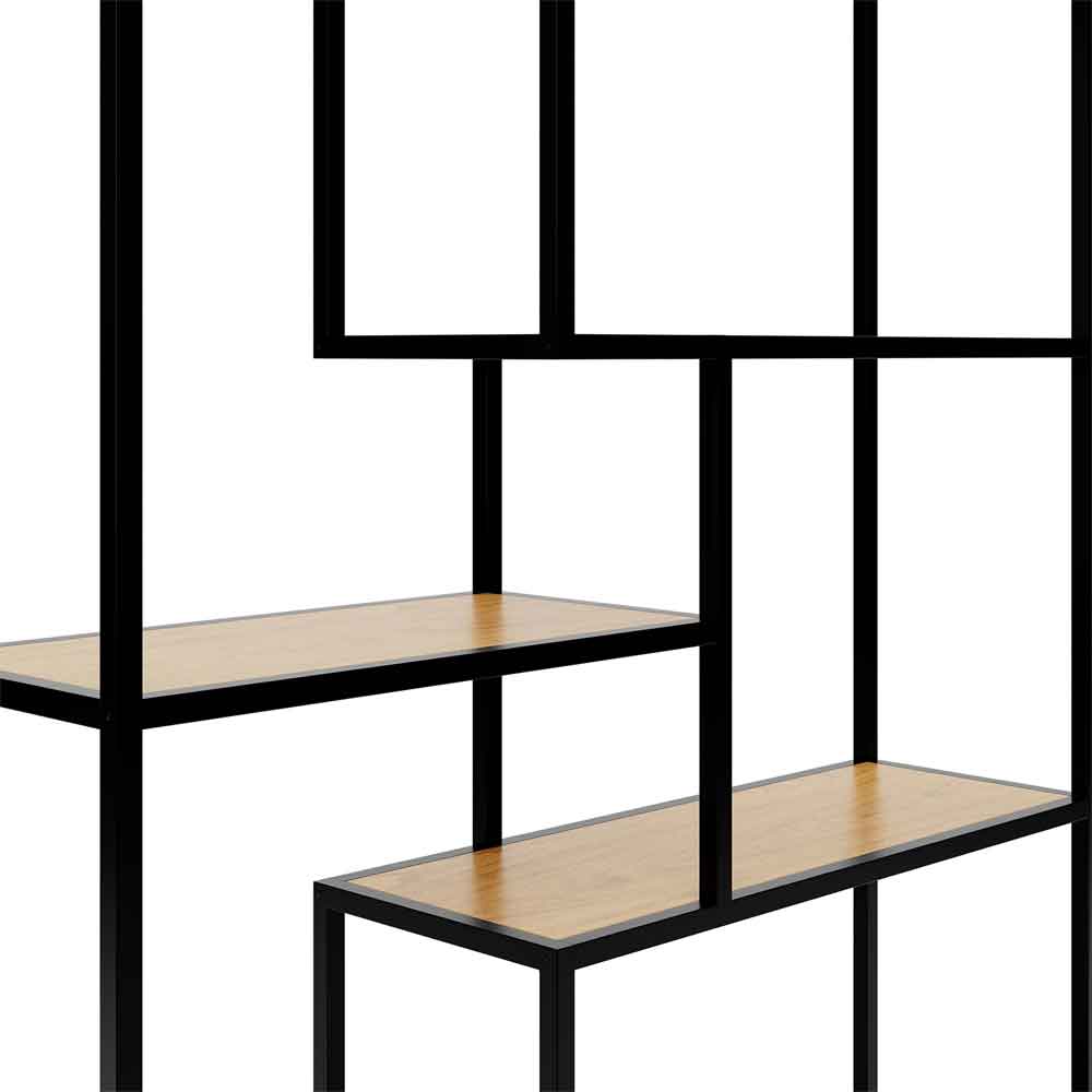 Brady Wooden Shelving Unit with Black Metal Frame in Wild Oak