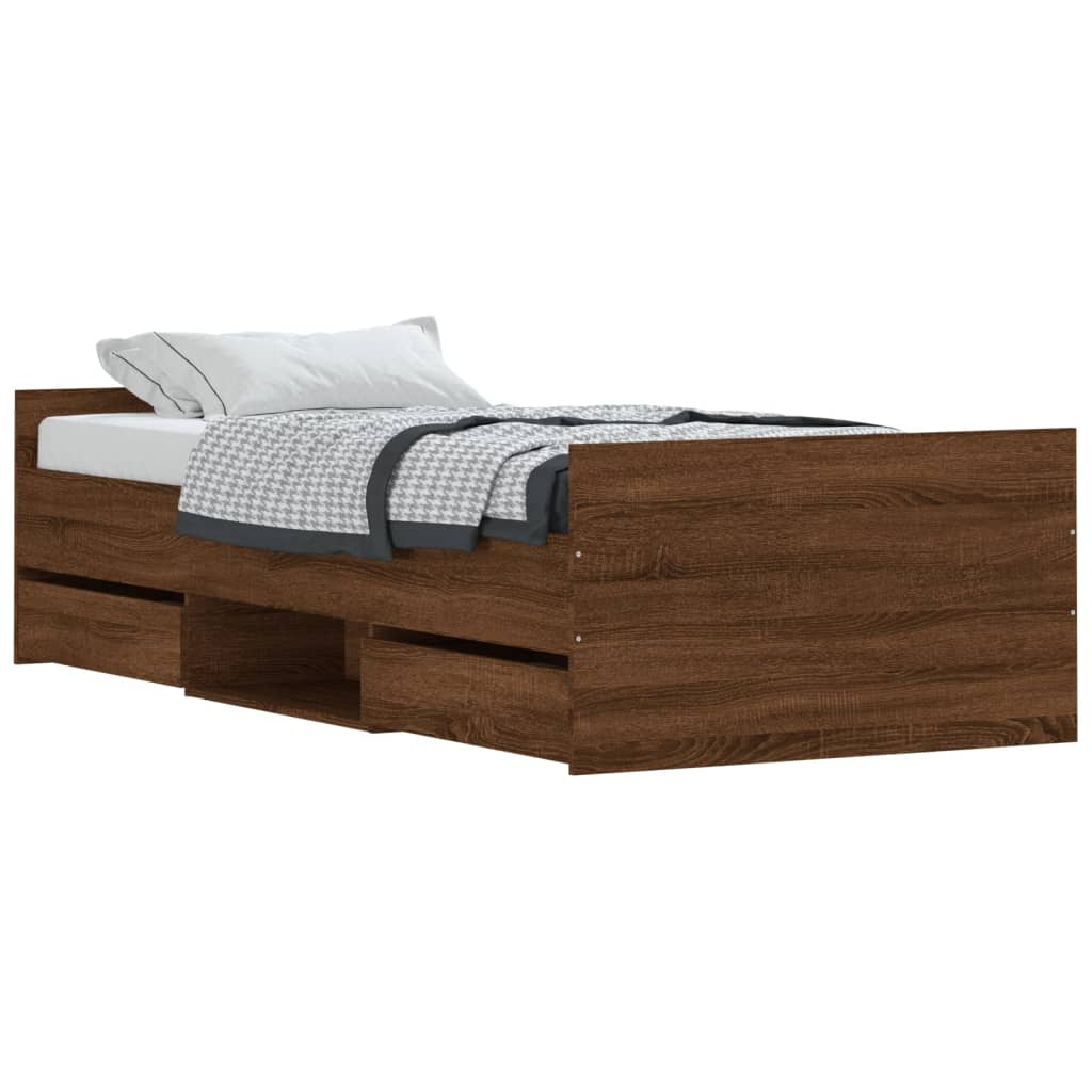 Braga Wooden Single Bed With Drawers In Brown Oak Furniture in Fashion