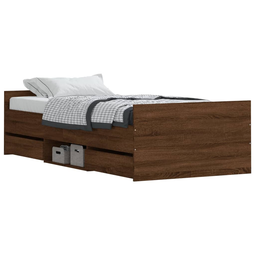 Braga Wooden Single Bed With Drawers In Brown Oak