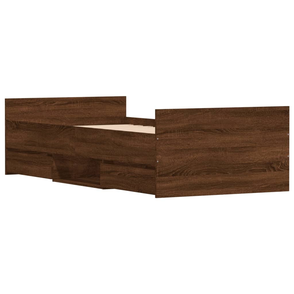 Braga Wooden Single Bed With Drawers In Brown Oak