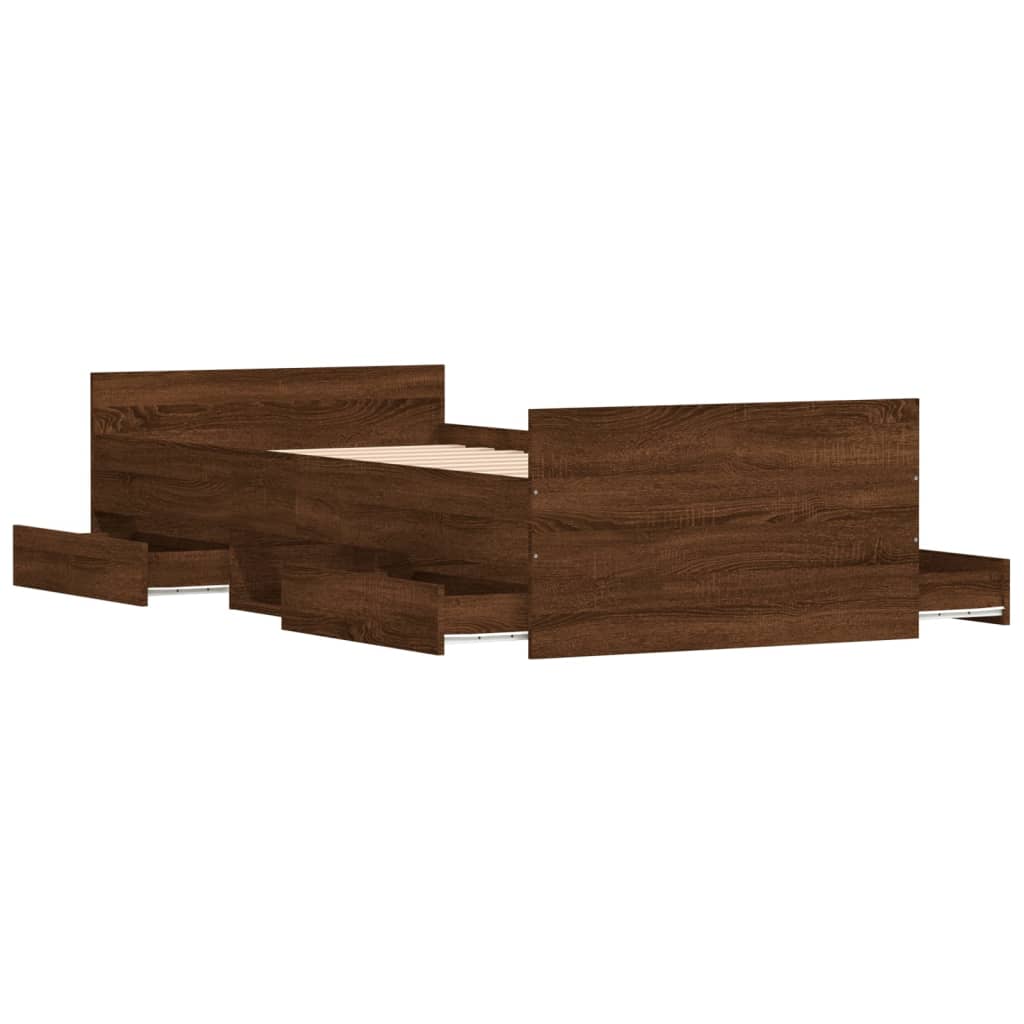 Braga Wooden Single Bed With Drawers In Brown Oak