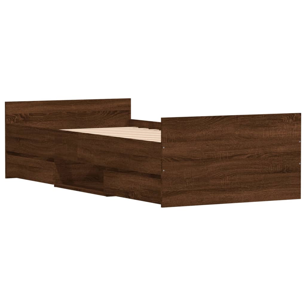 Braga Wooden Single Bed With Drawers In Brown Oak