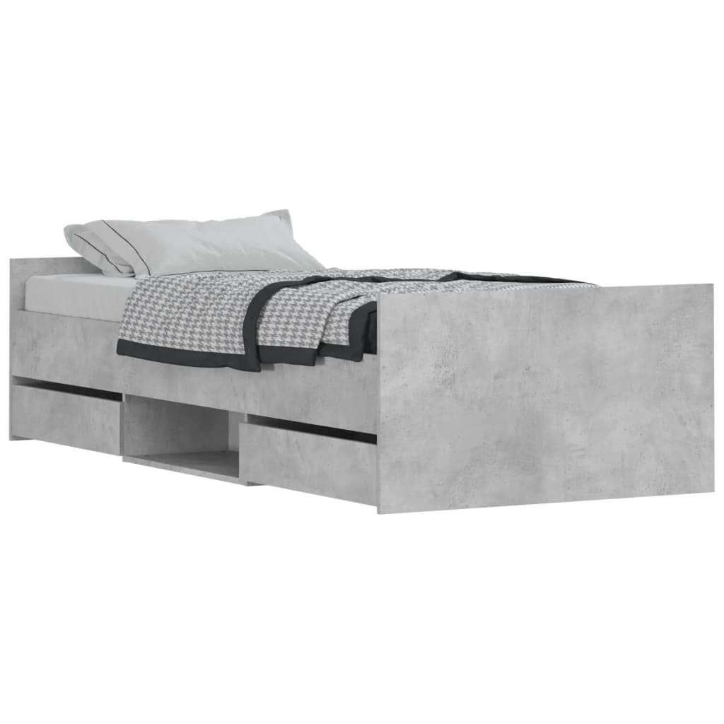 Braga Wooden Single Bed With Drawers In Concrete Effect