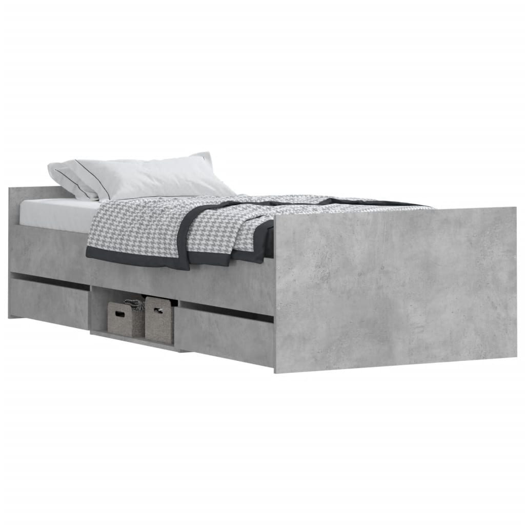 Braga Wooden Single Bed With Drawers In Concrete Effect