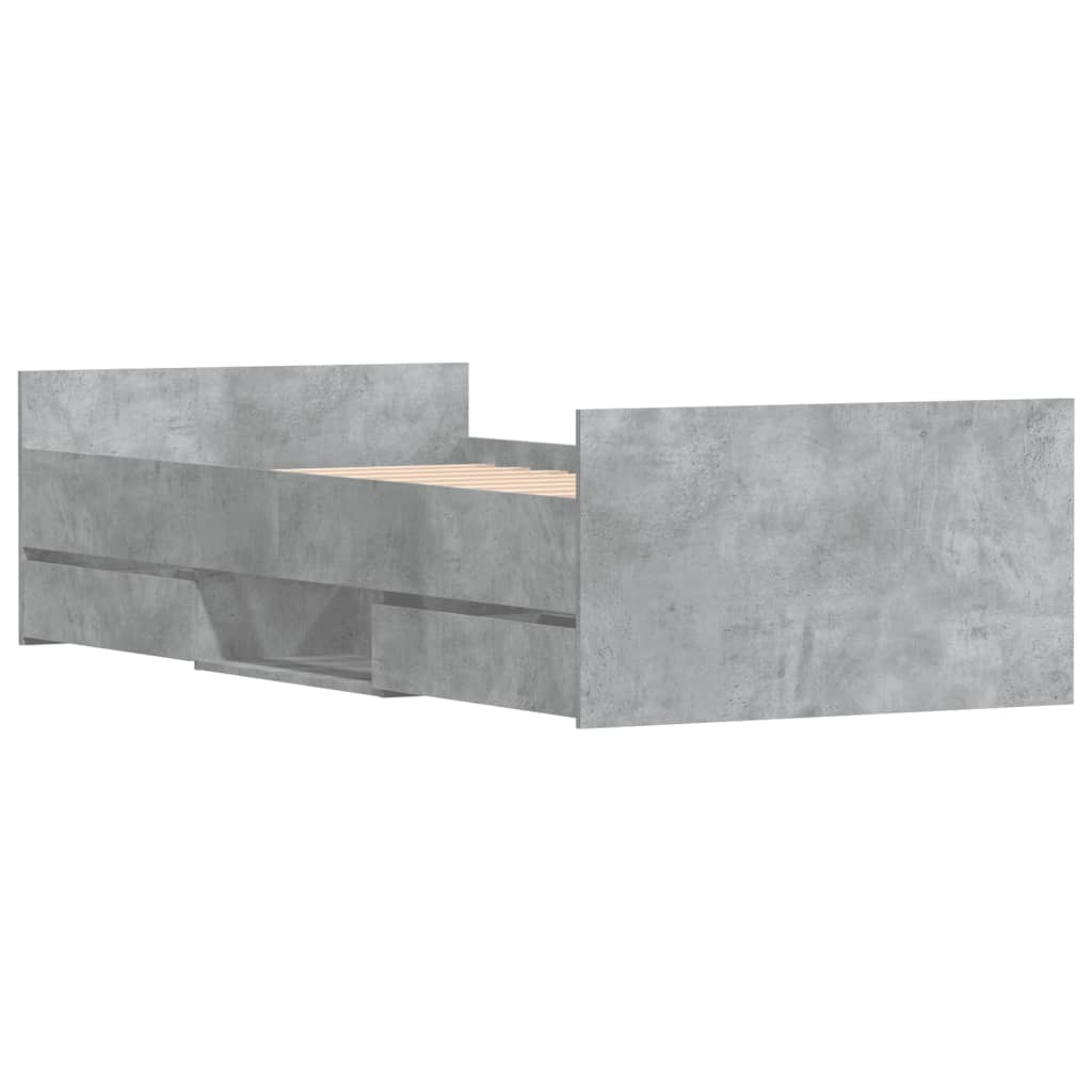 Braga Wooden Single Bed With Drawers In Concrete Effect