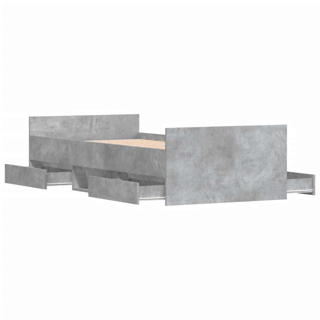 Braga Wooden Single Bed With Drawers In Concrete Effect