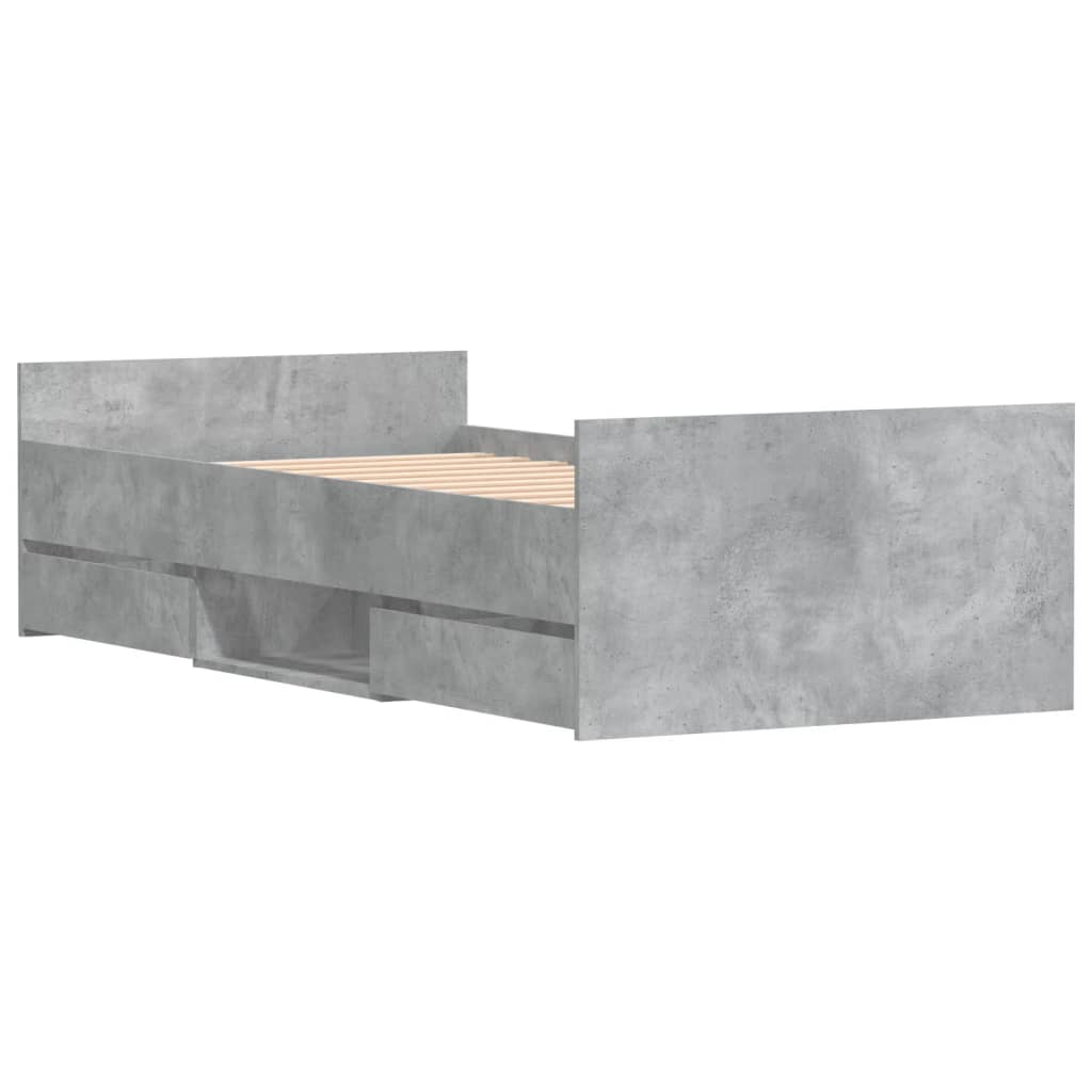 Braga Wooden Single Bed With Drawers In Concrete Effect