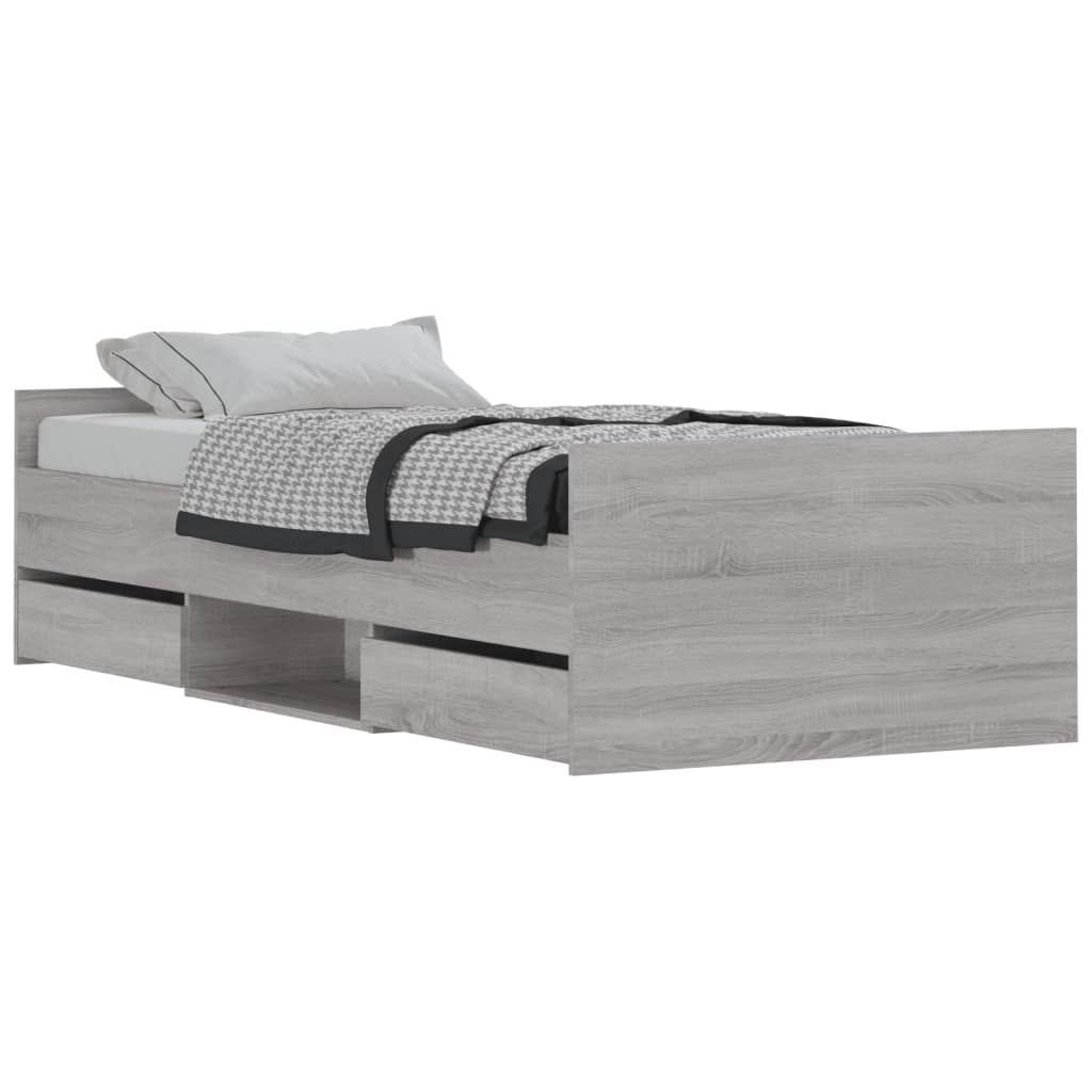 Braga Wooden Single Bed With Drawers In Grey Sonoma Oak