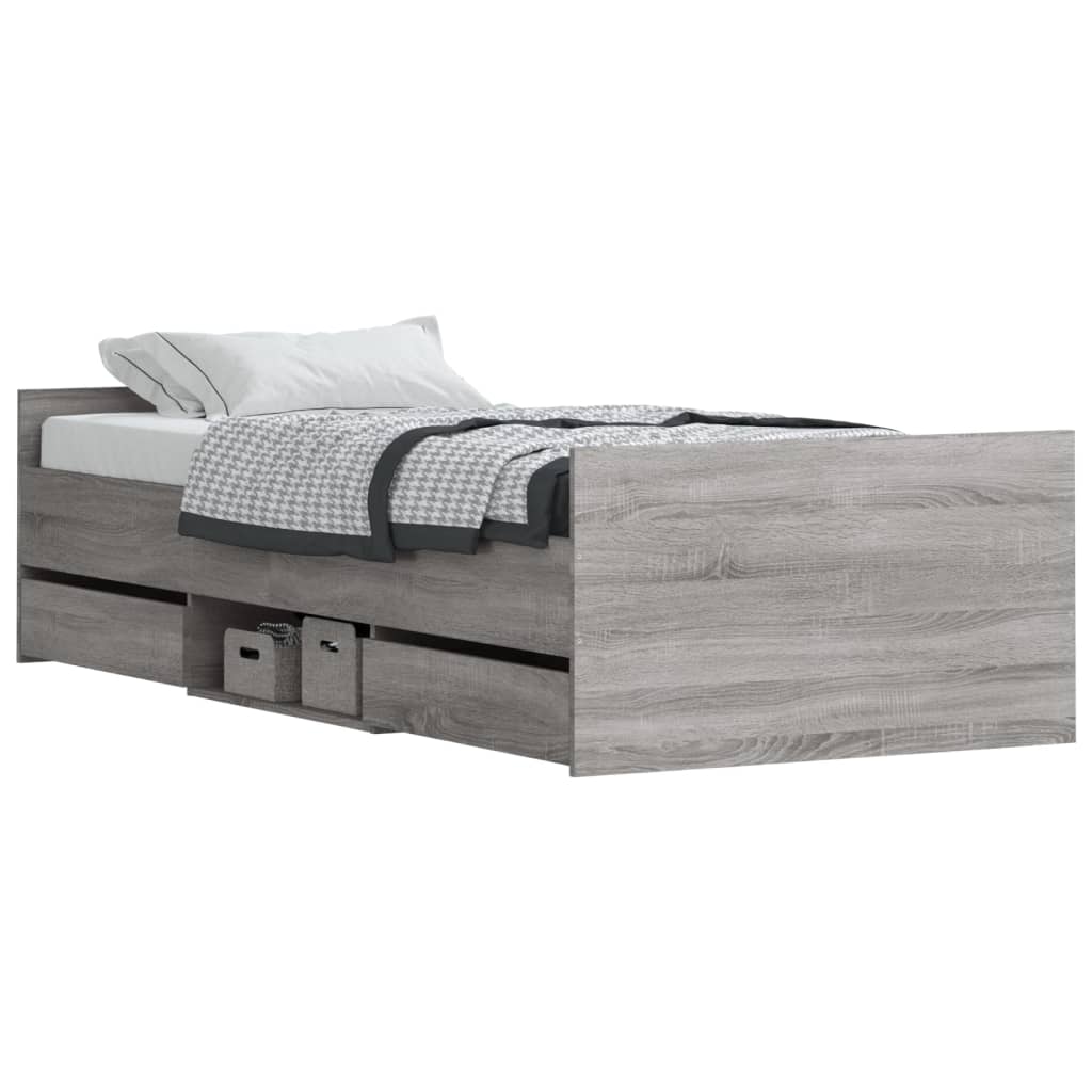 Braga Wooden Single Bed With Drawers In Grey Sonoma Oak