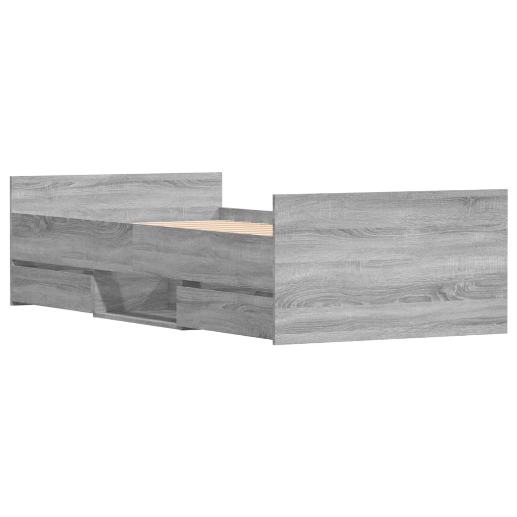 Braga Wooden Single Bed With Drawers In Grey Sonoma Oak