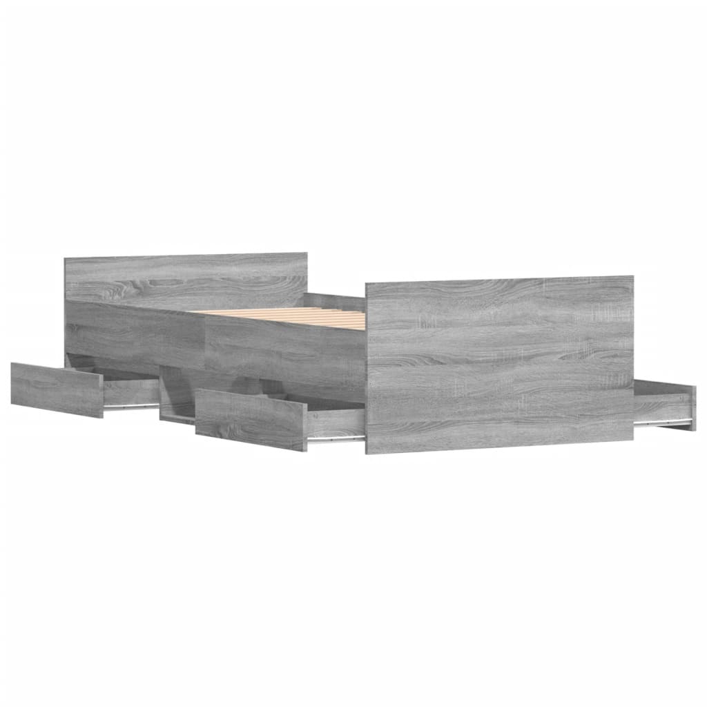 Braga Wooden Single Bed With Drawers In Grey Sonoma Oak