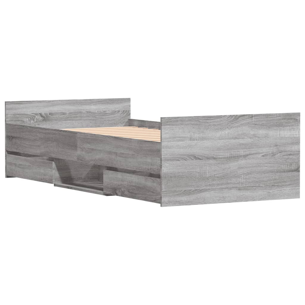 Braga Wooden Single Bed With Drawers In Grey Sonoma Oak