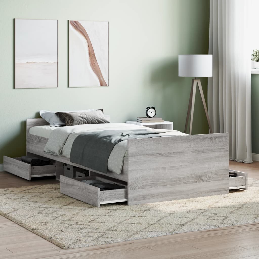 Product photograph of Braga Wooden Single Bed With Drawers In Grey Sonoma Oak from Furniture in Fashion