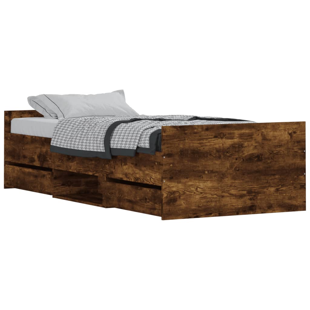 Braga Wooden Single Bed With Drawers In Smoked Oak Furniture in Fashion