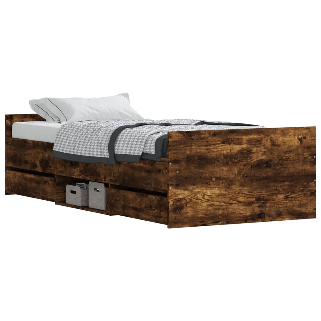 Braga Wooden Single Bed With Drawers In Smoked Oak