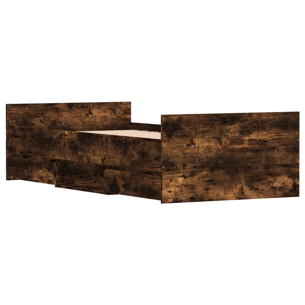 Braga Wooden Single Bed With Drawers In Smoked Oak