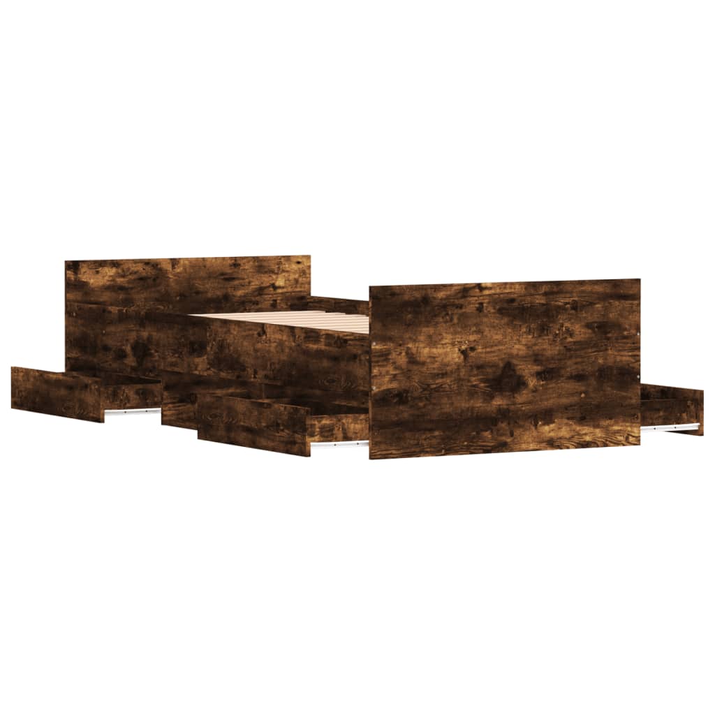 Braga Wooden Single Bed With Drawers In Smoked Oak
