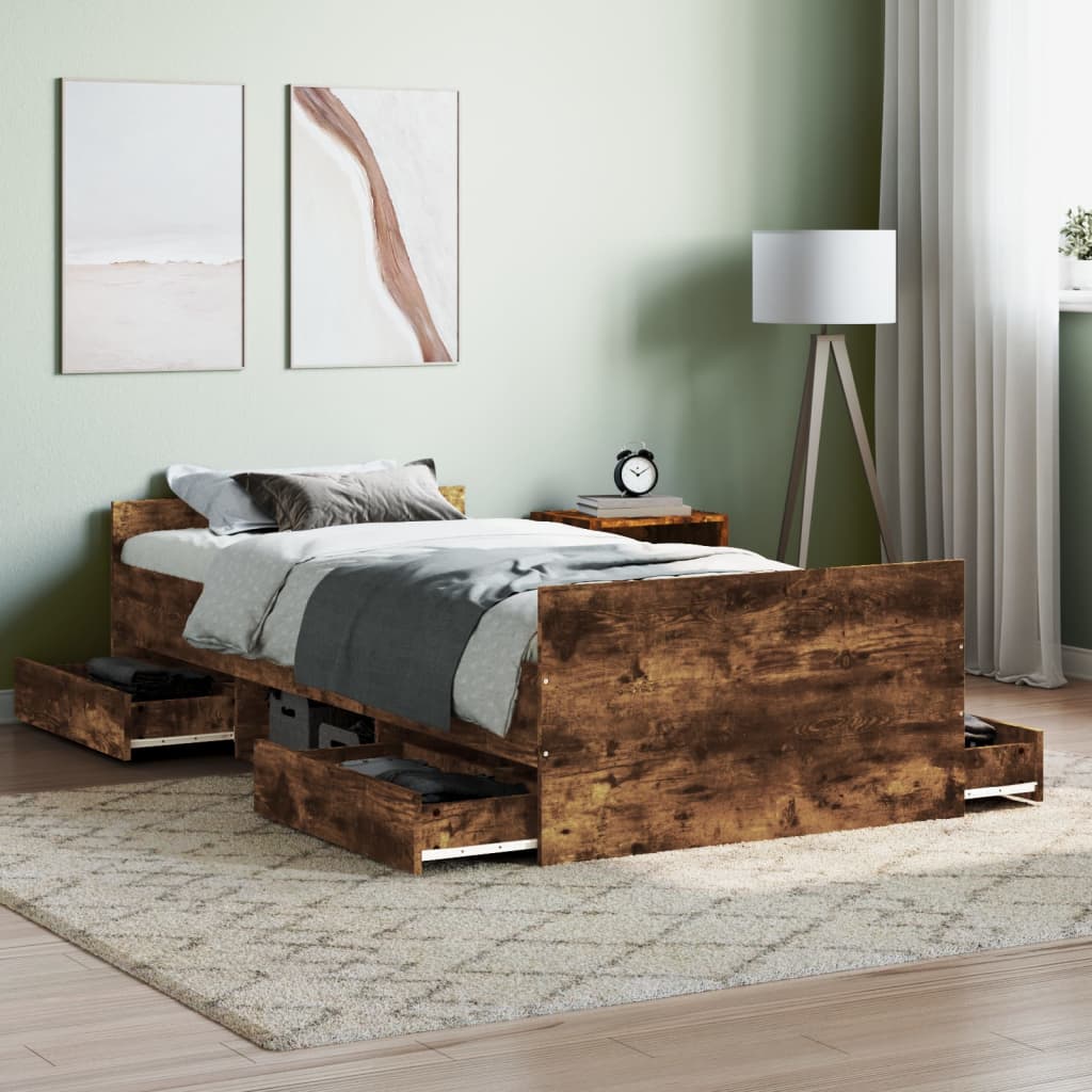 Braga Wooden Single Bed With Drawers In Smoked Oak